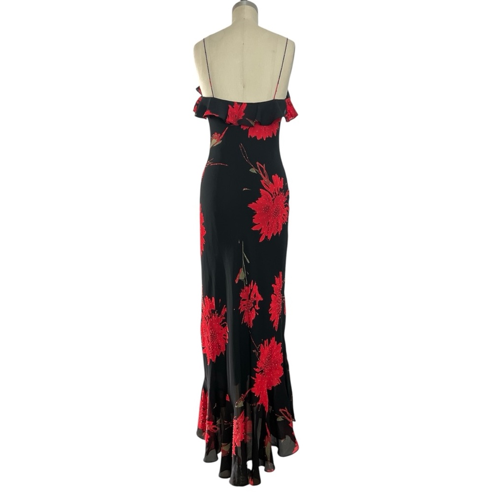 NWT!!! Y2K Sz 0 XS Cache Maxi Slip Dress Black Red Floral Beaded Fairy Ruffles - Picture 7 of 15